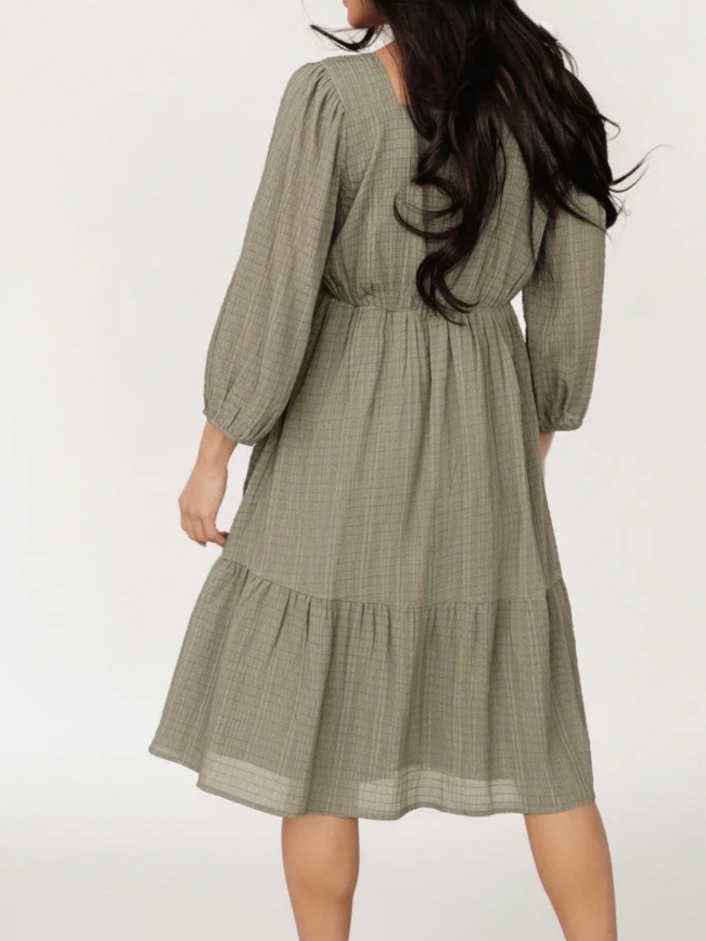 Baltic Born Olive Green Midi Dress with Puff Sleeves